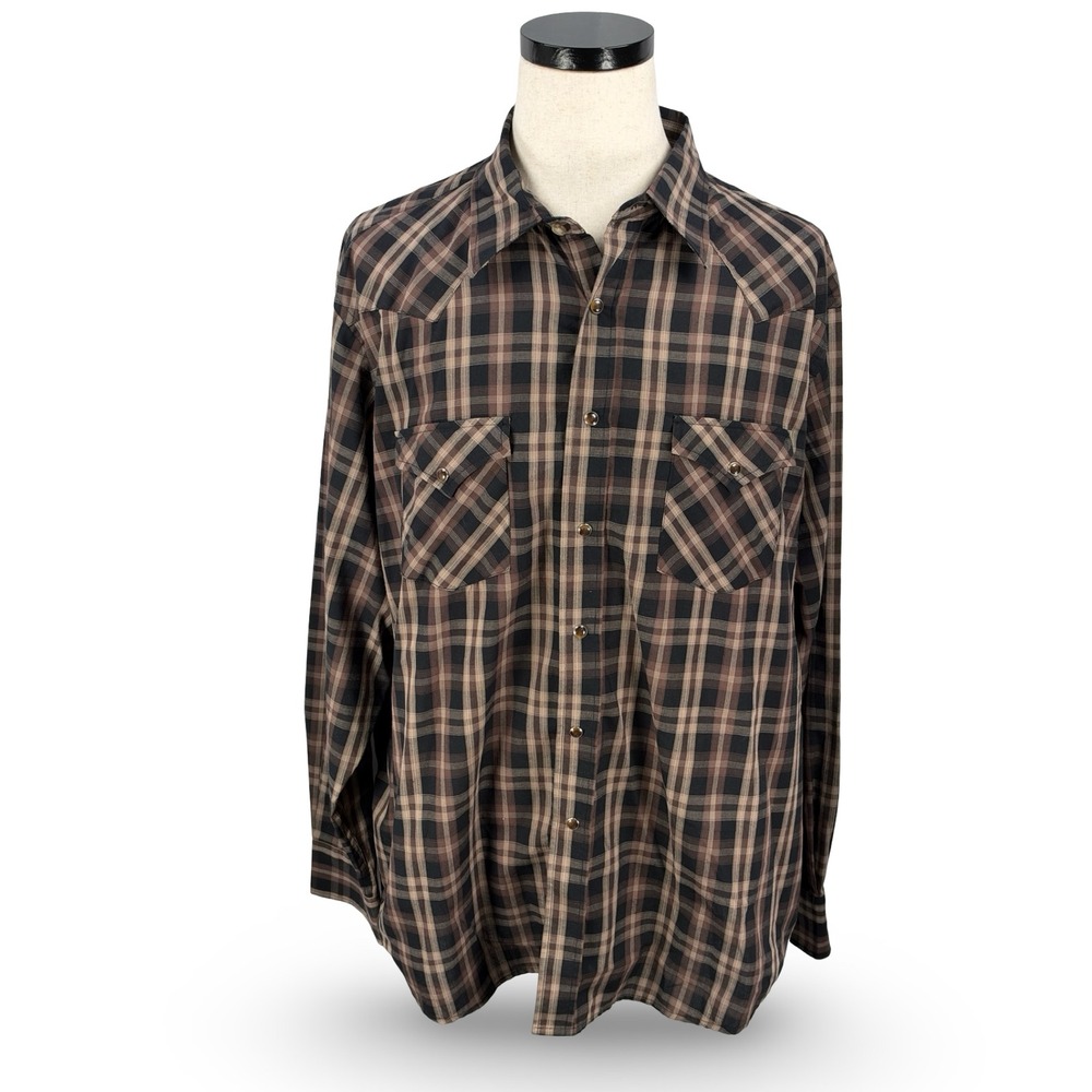 Pendleton Frontier Shirt Mens XXL Brown Black Plaid Western Snap Long Sleeve